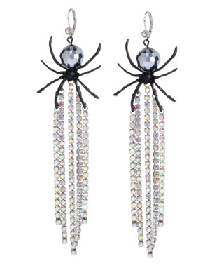 Thumbnail 1: Betsey Johnson Women's Halloween Spider Rhinestone Dangle Earrings 