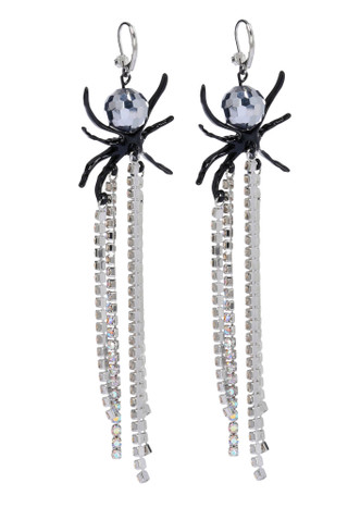 Thumbnail 3: Betsey Johnson Women's Halloween Spider Rhinestone Dangle Earrings 