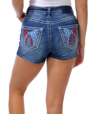 Thumbnail 1: Evolve Denim Juniors Americana Bling Bow Pocket Short 