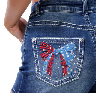 Thumbnail 3: Evolve Denim Juniors Americana Bling Bow Pocket Short 