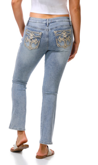 Thumbnail 3: SUNKISSED DENIM Juniors Embroidered Cross Bootcut Jeans 