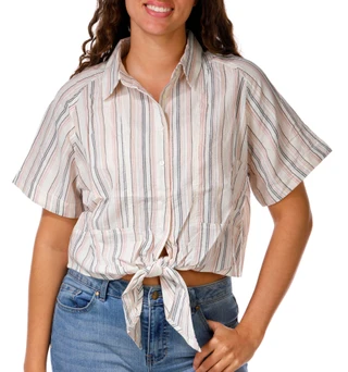 Thumbnail 1: BY TOGETHER Juniors Striped Button Front Top 