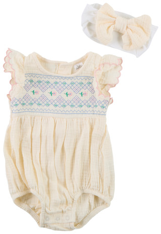 Thumbnail 1: Baby Essentials Baby Girls 2 Pc Knit Romper and Headband 
