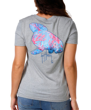 Thumbnail 1: Guy Harvey Women's V-Neck Manatee Coral Tee 