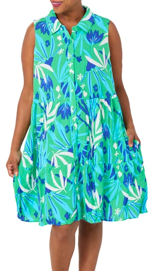 Thumbnail 1: Kaktus Plus Printed Crepon Button Front Dress 