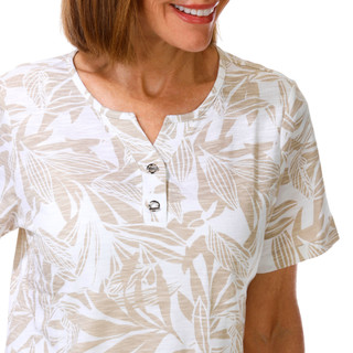Thumbnail 2: Coral Bay Women's Short Sleeve Split Neck Palm Fronds Top 