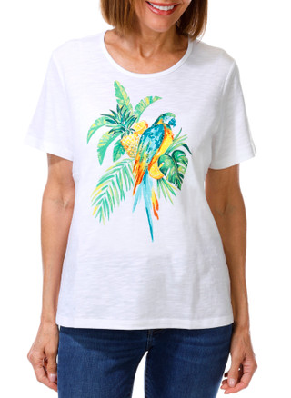 Thumbnail 1: Coral Bay Petite Short Sleeve Crew Neck Parrot Bling Tee 