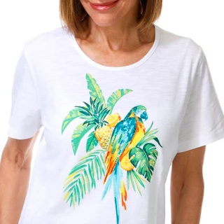 Thumbnail 2: Coral Bay Petite Short Sleeve Crew Neck Parrot Bling Tee 