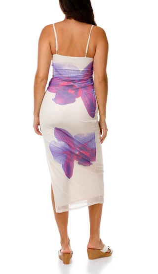 Thumbnail 3: Derek Heart Juniors Sleeveless Mesh Floral Midi Dress 