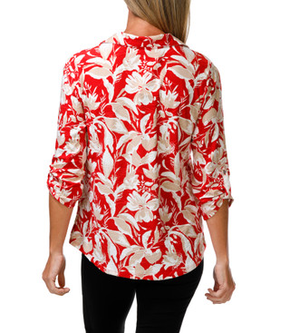 Thumbnail 2: Kate Park Women's 3/4 Roll Tab Sleeve 2 Pocket Print Top 