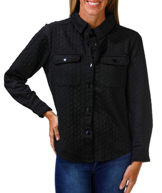 Thumbnail 1: STELLA + GINGER Women's Chevron Quilted Button Down 2 Pocket Shacket 
