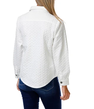 Thumbnail 2: STELLA + GINGER Women's Chevron Quilted Button Down 2 Pocket Shacket 