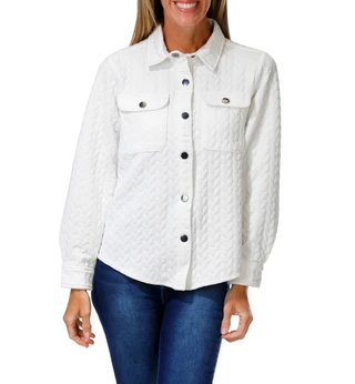 Thumbnail 1: STELLA + GINGER Women's Chevron Quilted Button Down 2 Pocket Shacket 