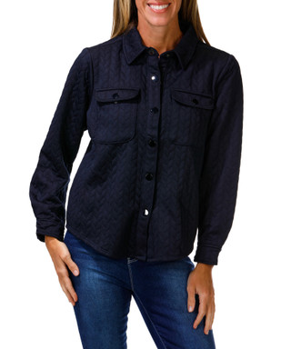 Thumbnail 1: STELLA + GINGER Women's Chevron Quilted Button Down 2 Pocket Shacket 