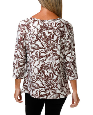 Thumbnail 2: Kate Park Women's 3/4 Sleeve Jacquard Crew Neck Top 