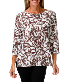 Thumbnail 1: Kate Park Women's 3/4 Sleeve Jacquard Crew Neck Top 