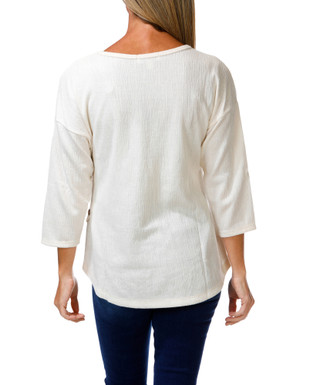 Thumbnail 2: Anneliese Women's Soft Corduroy Button Hem 3/4 Sleeve Top 