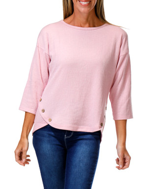 Thumbnail 1: Anneliese Women's Soft Corduroy Button Hem 3/4 Sleeve Top 