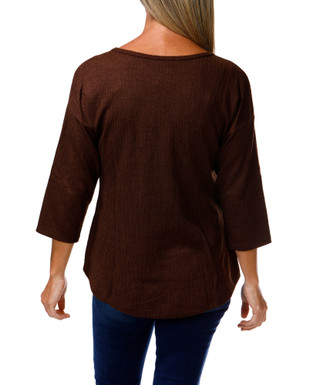 Thumbnail 2: Anneliese Women's Soft Corduroy Button Hem 3/4 Sleeve Top 