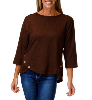 Thumbnail 1: Anneliese Women's Soft Corduroy Button Hem 3/4 Sleeve Top 