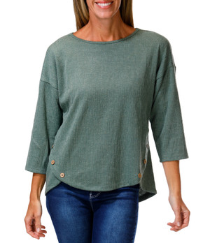 Thumbnail 1: Anneliese Women's Soft Corduroy Button Hem 3/4 Sleeve Top 