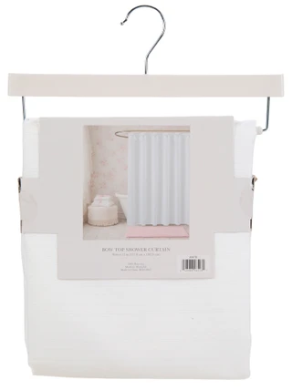 Thumbnail 2: Indigo & Ivory Bow Top Shower Curtain 