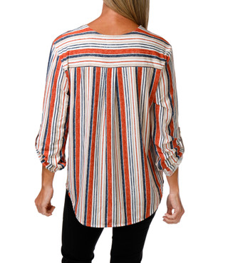 Thumbnail 2: Love Potion Women's Roll Tab Long Sleeve Quarter Zip Striped Top 