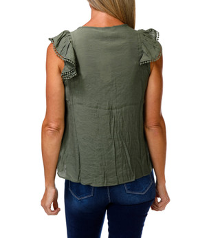 Thumbnail 2: Nanette Lepore Women's Eyelet Yoke Button Down Flutter Sleeve Top 