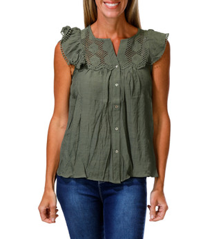Thumbnail 1: Nanette Lepore Women's Eyelet Yoke Button Down Flutter Sleeve Top 