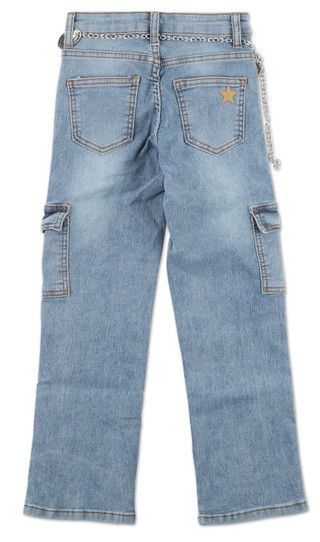 Thumbnail 2: Celebrity Ace Girls 7 Pocket Wide Leg Cargo Jeans with Silver Hearts Belt 
