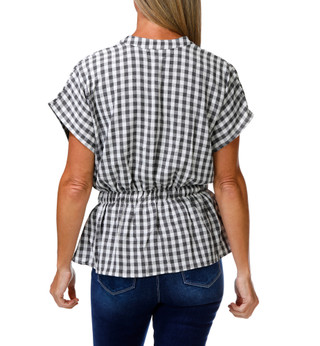 Thumbnail 2: 3RD + Malt Women's Gingham Button Down Tie Waist Top 