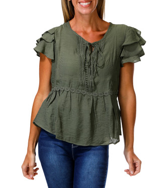 Thumbnail 1: Nanette Lepore Women's Crochet Detail Tie Front Ruffle Top 