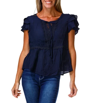 Thumbnail 1: Nanette Lepore Women's Crochet Detail Tie Front Ruffle Top 