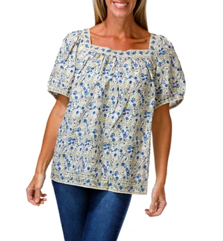 Thumbnail 1: MAX STUDIO Women's Plus Square Neck Bubble Sleeve Print Top 