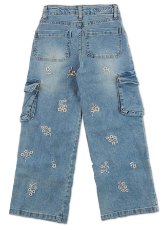 Thumbnail 2: Vigoss Girls 6 Pocket Embroidered Wide Leg Cargo Jeans 
