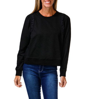 Thumbnail 1: Nicole Miller Women's Gathered Crochet Detail Long Sleeve Top 