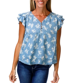 Thumbnail 1: Good Days Only Women's Ruffle Sleeve Floral Top 