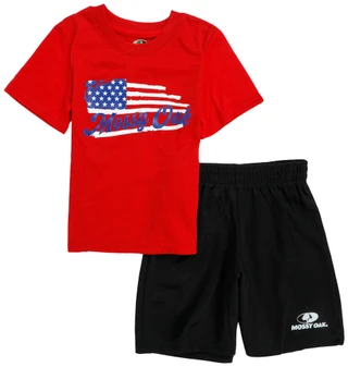 Thumbnail 1: Mossy Oak Little Boy 2 Pc Americana Tee & Gym Shorts Set 