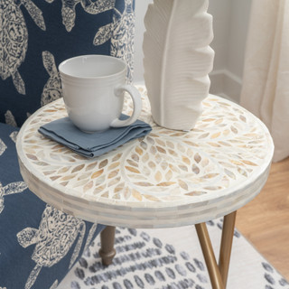 Thumbnail 4: Linon Linon Padget Capiz Round Metal Side Table 