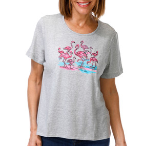 Thumbnail 1: Coral Bay Women's Short Sleeve Flamingos Print Tee 