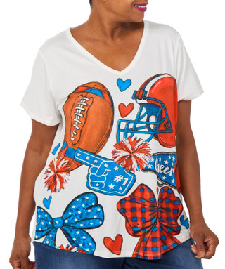 Thumbnail 1: ONE WORLD Plus Short Sleeve Embellished Game Day Top 