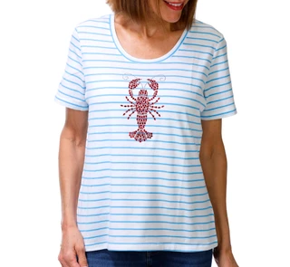 Thumbnail 1: Coral Bay Petite Short Sleeve Embellished Lobster Top 