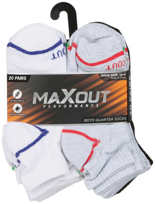 Thumbnail 1: Maxout Performance Boys 20 Pk Quarter Socks 