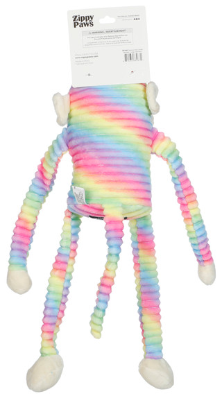 Thumbnail 2: Zippy Paws Spencer the Crinkle Monkey Squeaky Plush Rainbow Dog Toy 
