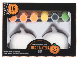 Thumbnail 1: 16 Pc Paint Your Own Plaster Halloween Jack-O-Laterns Set 