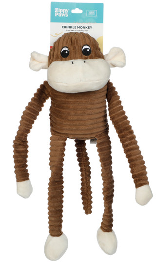 Thumbnail 1: Zippy Paws Spencer the Crinkle Monkey Squeaky Plush Dog Toy 