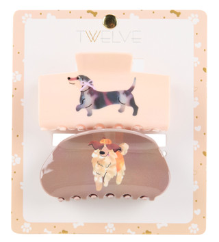 Thumbnail 1: TWELVE 2 Pk Dog Print Hair Claw Clips 