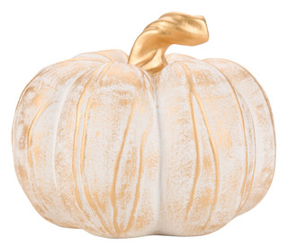 Thumbnail 1: Autumn Grove 8.5 in Ceramic Gold White Wash Pumpkin Decor 