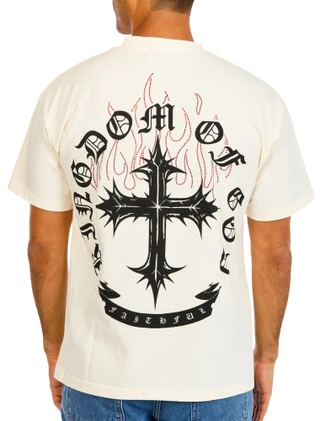 Thumbnail 1: Jaqwin Men's Rhinestone Flames & Cross Heavy Weight Graphic Tee 