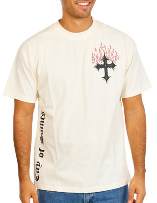 Thumbnail 2: Jaqwin Men's Rhinestone Flames & Cross Heavy Weight Graphic Tee 